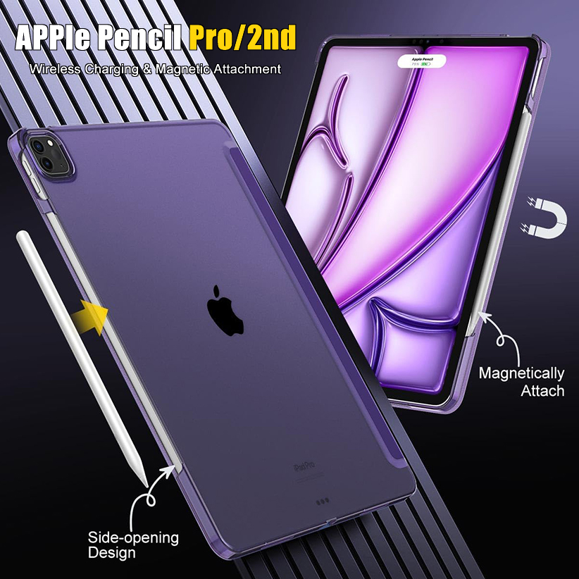 Clear Hard PC Back Shell [Support Touch ID] for iPad Pro 12.9” 2022/2021/2020/2018, Auto Sleep/Wake